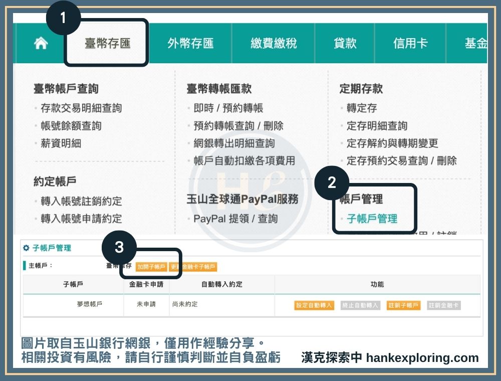 【子帳戶】玉山子帳戶