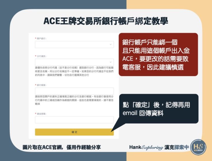 ACE交易所註冊銀行帳戶綁定圖示