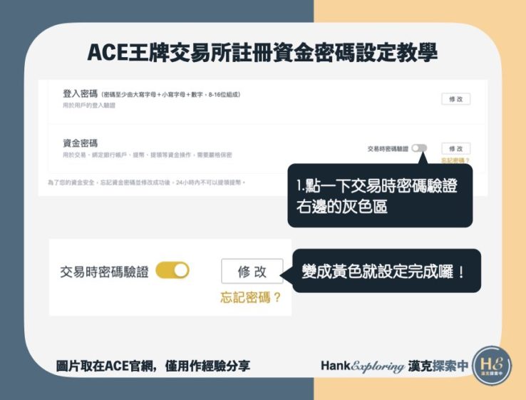 ACE交易所註冊開啟資金密碼設定