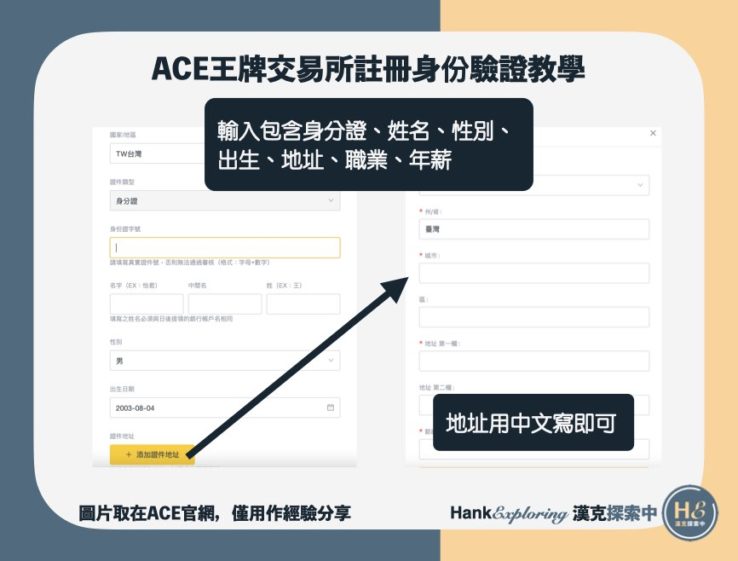 ACE交易所註冊開戶身份認證：資料填寫