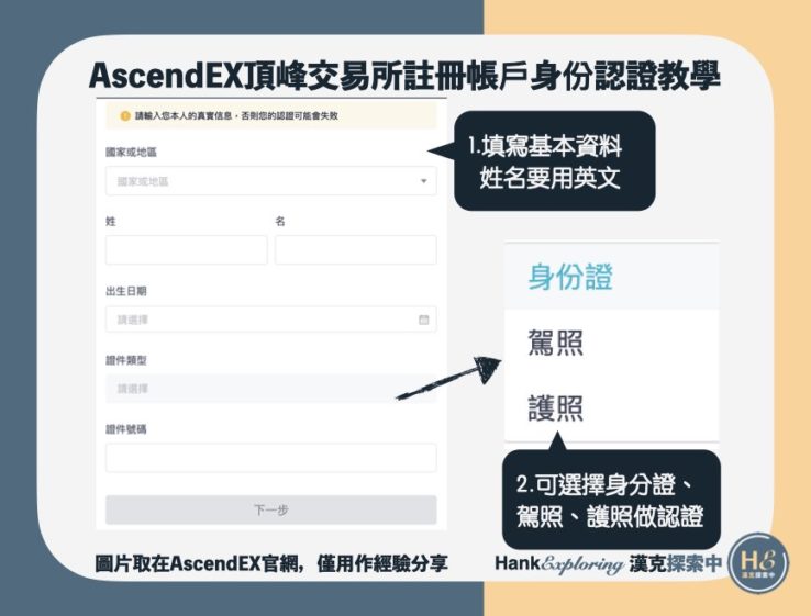 【AscendEX頂峰交易所身份認證】輸入基本資料