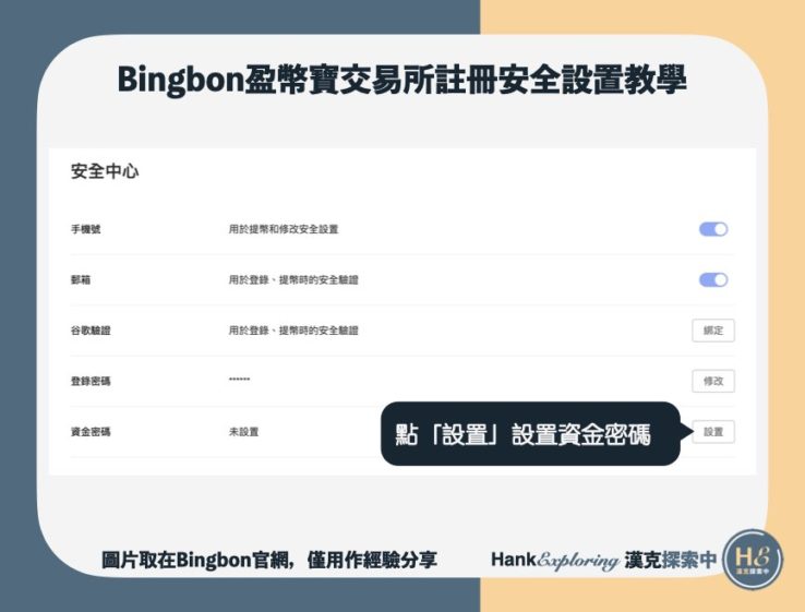 【Bingbon註冊安全設置】設定資金密碼