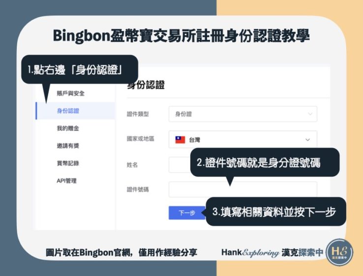 【Bingbon註冊身份認證】填寫相關資料