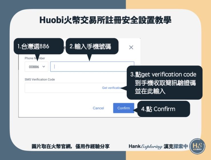 【火幣註冊安全設置教學】輸入手機簡訊驗證碼