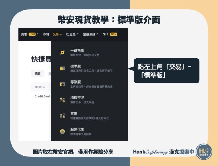 【幣安現貨教學】標準版介面step1