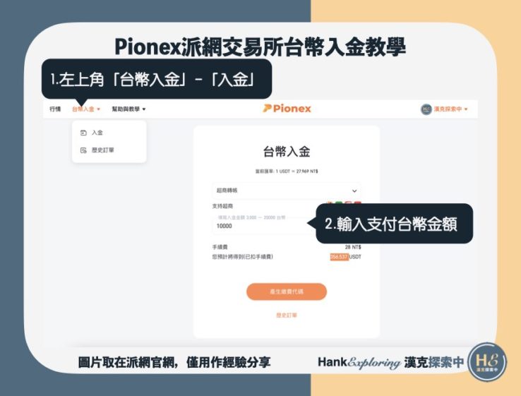 【派網Pionex入金教學】台幣入金step1
