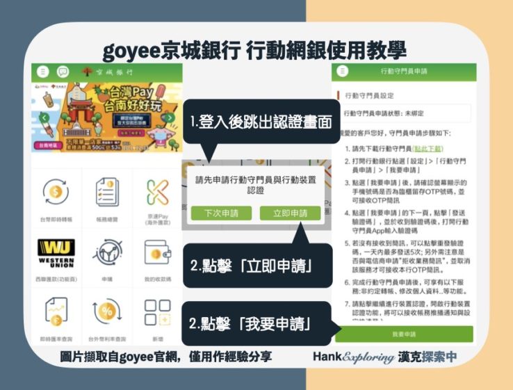 【goyee行動網銀使用教學】step1：進入網銀並認證