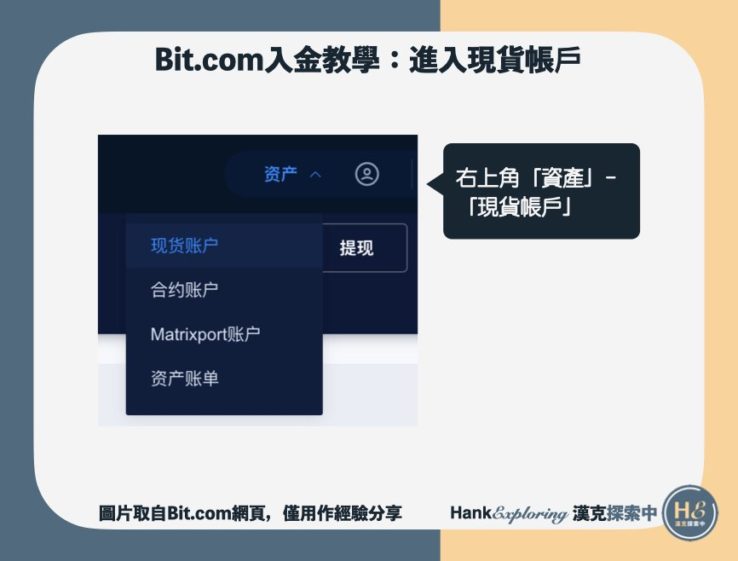 【Bitcom入金教學】step1：進入現貨帳戶