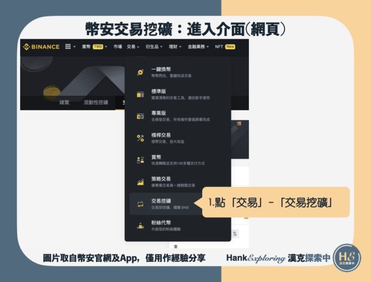 【幣安交易挖礦】step2：進入交易挖礦介面(網頁版)