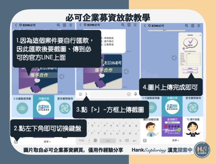 【必可企業募資手動放款】step4：匯款並提交證明