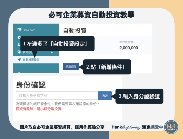 【必可企業募資自動投資教學】step1：進入設定頁面