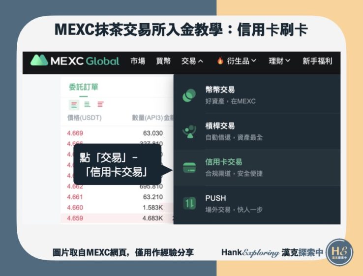 【mexc入金教學】信用卡交易step1：進入交易界面