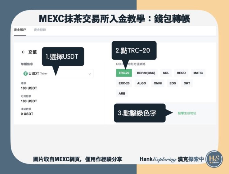 【mexc入金教學】錢包轉帳step2：選擇要充值的幣種