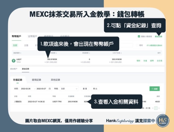 【mexc入金教學】錢包轉帳step6：確認充值成功