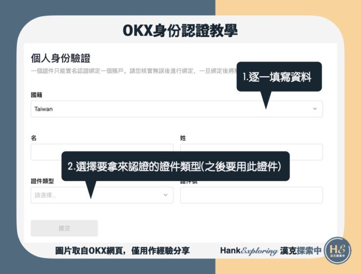【OKEx身份認證教學】step3：輸入認證資料
