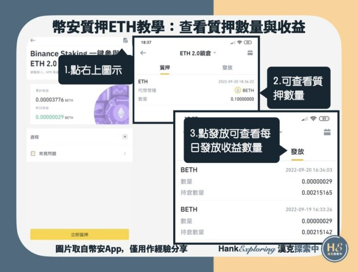 【幣安質押ETH】step6：查看以太幣質押收益