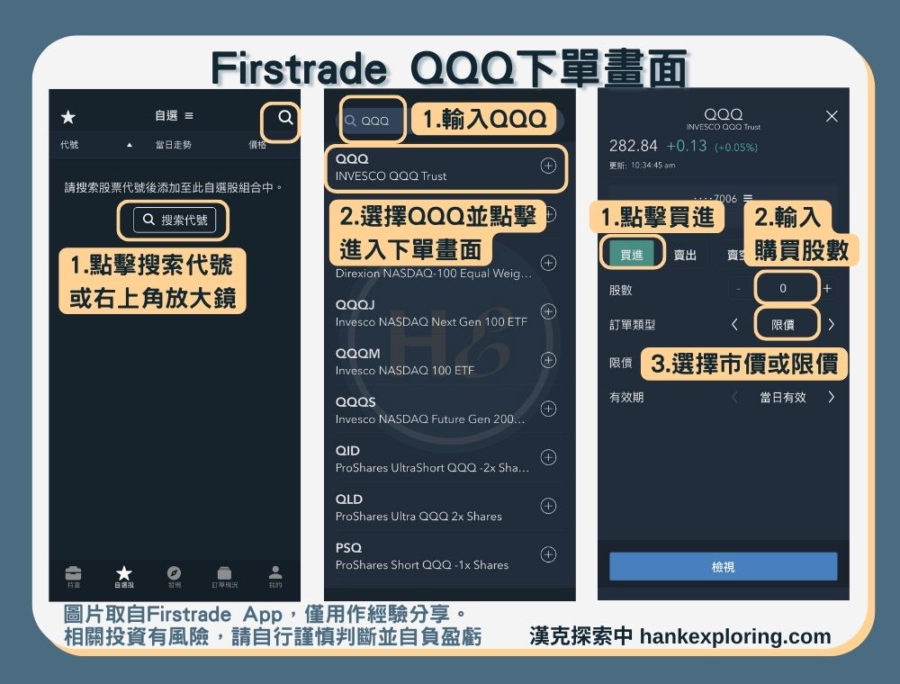 【QQQ是什麼】Firstrade 下單畫面