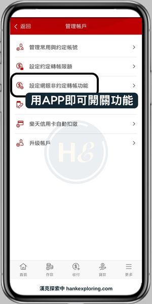 樂天銀行非約定轉帳開關範例