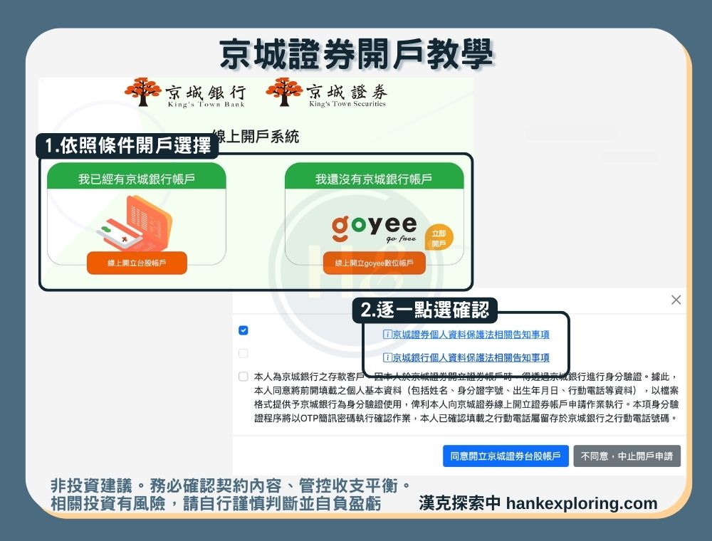 京城證券開戶教學：選擇身份並閱覽同意書