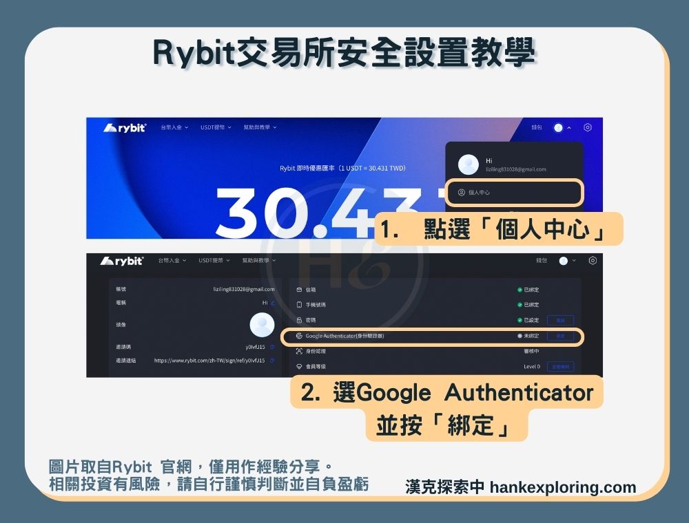 【Rybit交易所註冊】安全設置教學：進入綁定畫面