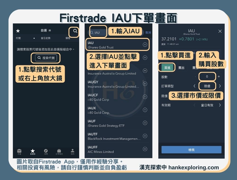 【IAU是什麼】Firstrade 下單畫面