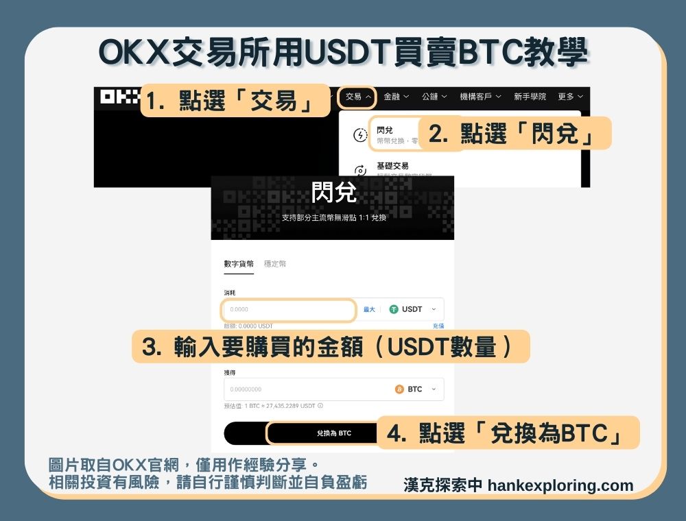 【OKX用USDT買賣BTC教學】方式一：閃兑