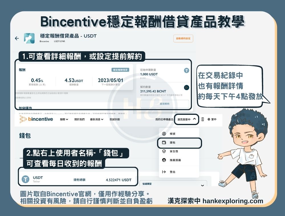 Bincentive.穩定報酬借貸產品教學：查看產品報酬發放情形