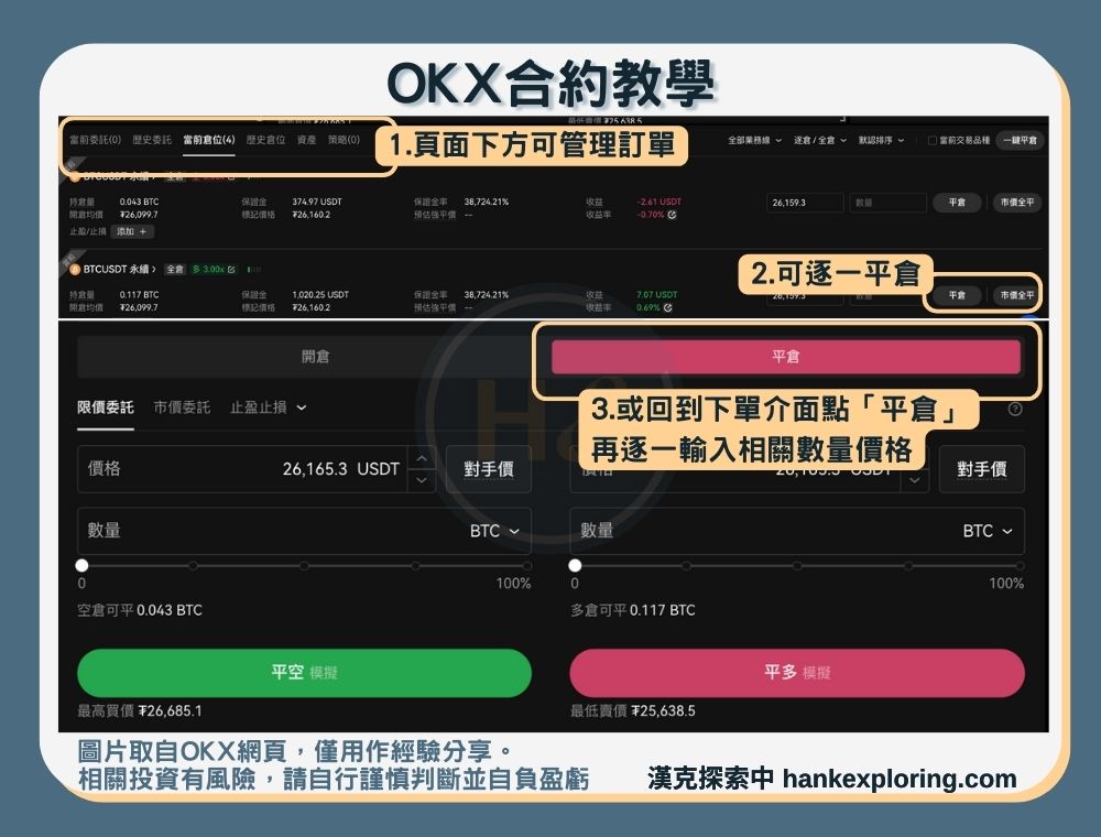 OKX合約教學：管理訂單或平倉