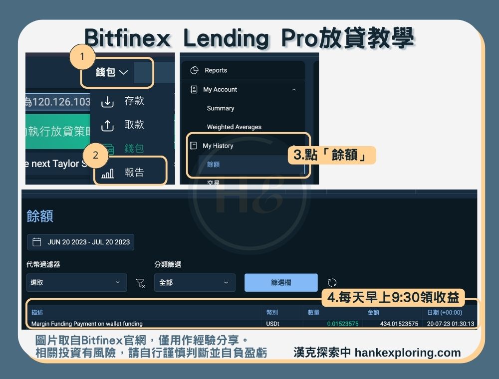Bitfinex Lending Pro放貸教學步驟四：查看放貸收益