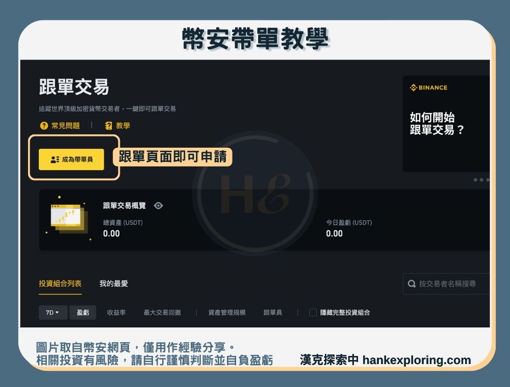 幣安帶單交易員申請教學