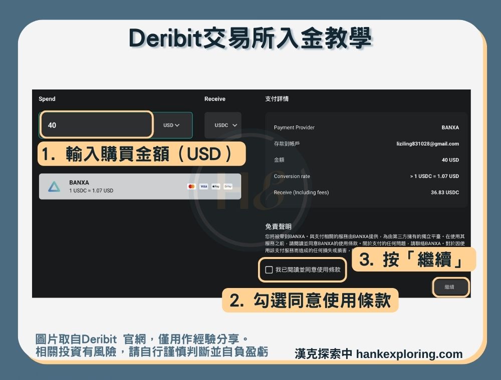 【Deribit交易所】入金教學二：第三方平台買幣-購買畫面