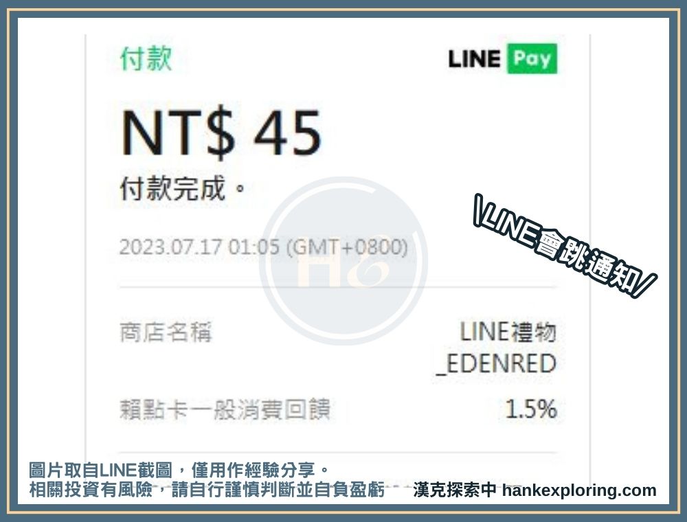 刷卡回饋會跳 LINE 通知