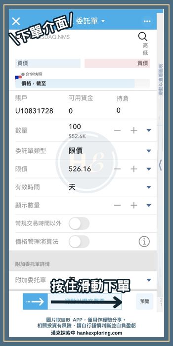 IB APP 下單介面展示