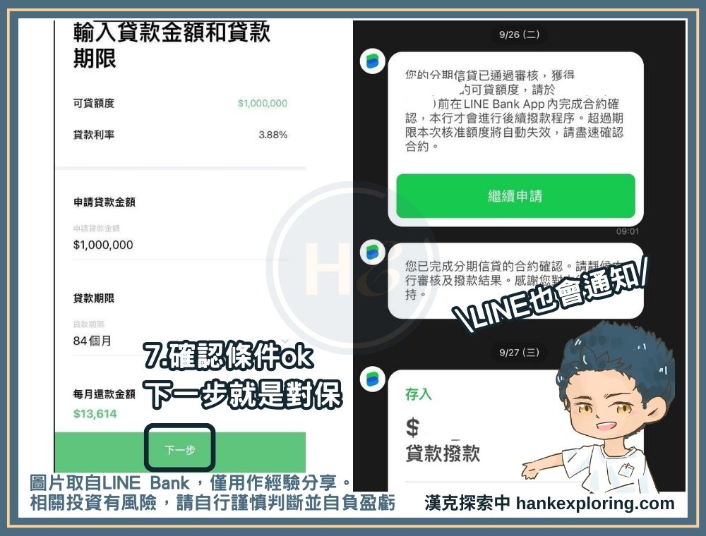 LINE Bank 貸款步驟五：確認審核條件及對保收款