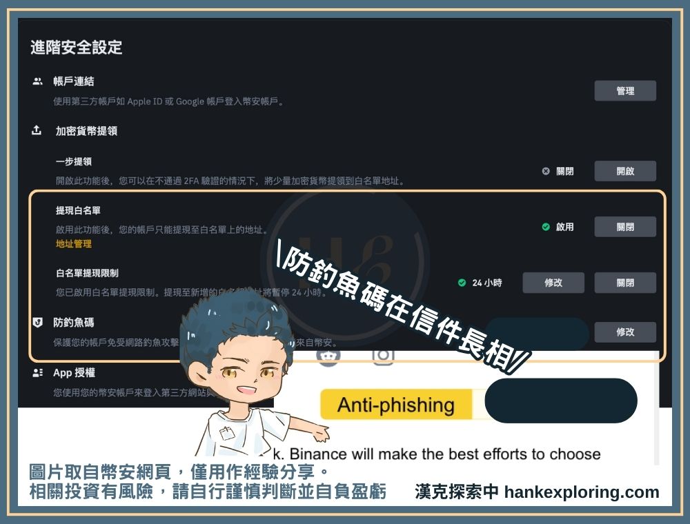 幣安白名單限制及防釣魚碼設置