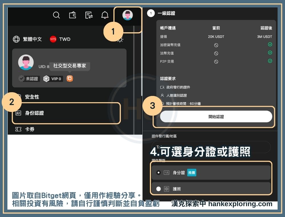 Bitget 身份驗證教學一級驗證