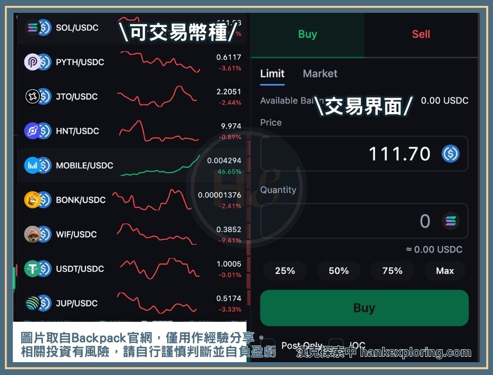 Backpack 交易所交易界面展示