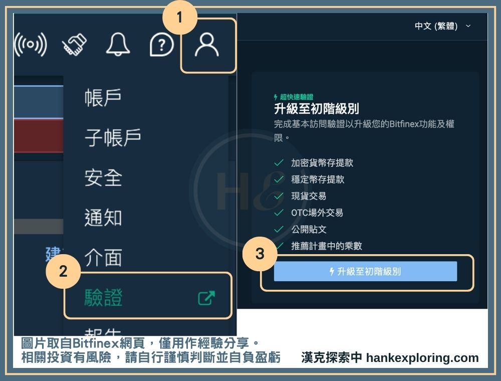 Bitfinex 初級驗證教學：進入驗證頁面