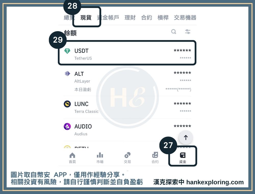 加密貨幣投資步驟三：在幣安查看收到的USDT