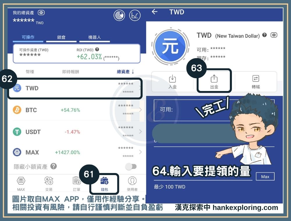 加密貨幣投資步驟六：在MAX申請出金台幣