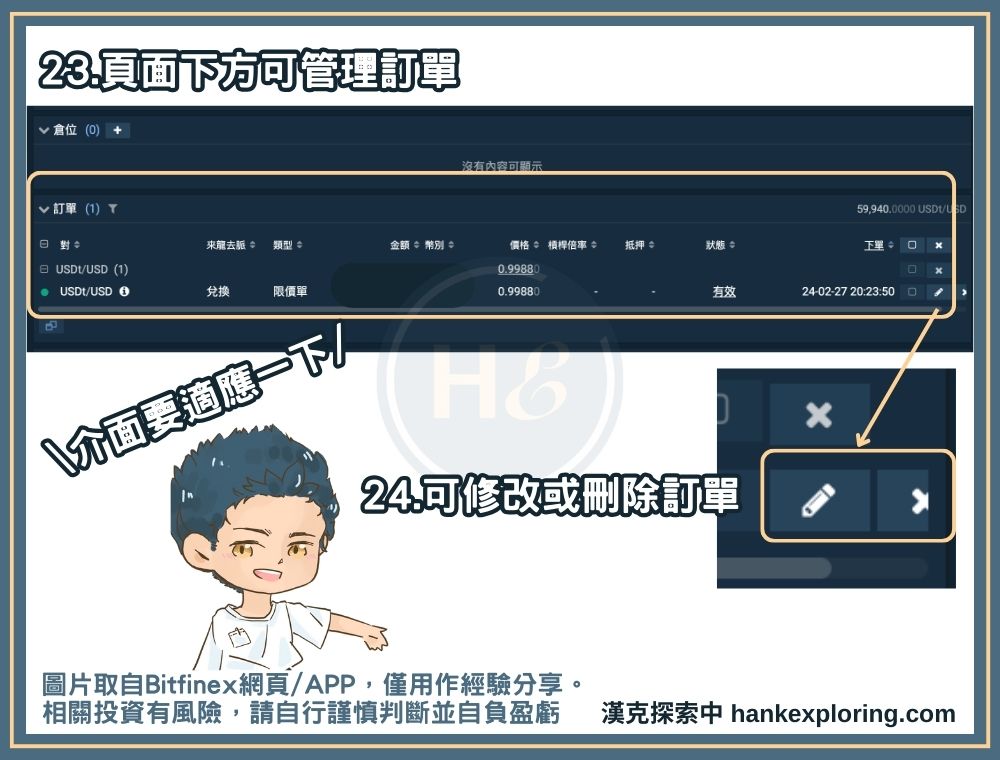 Bitfinex 美金入金買比特幣步驟四：管理買幣訂單