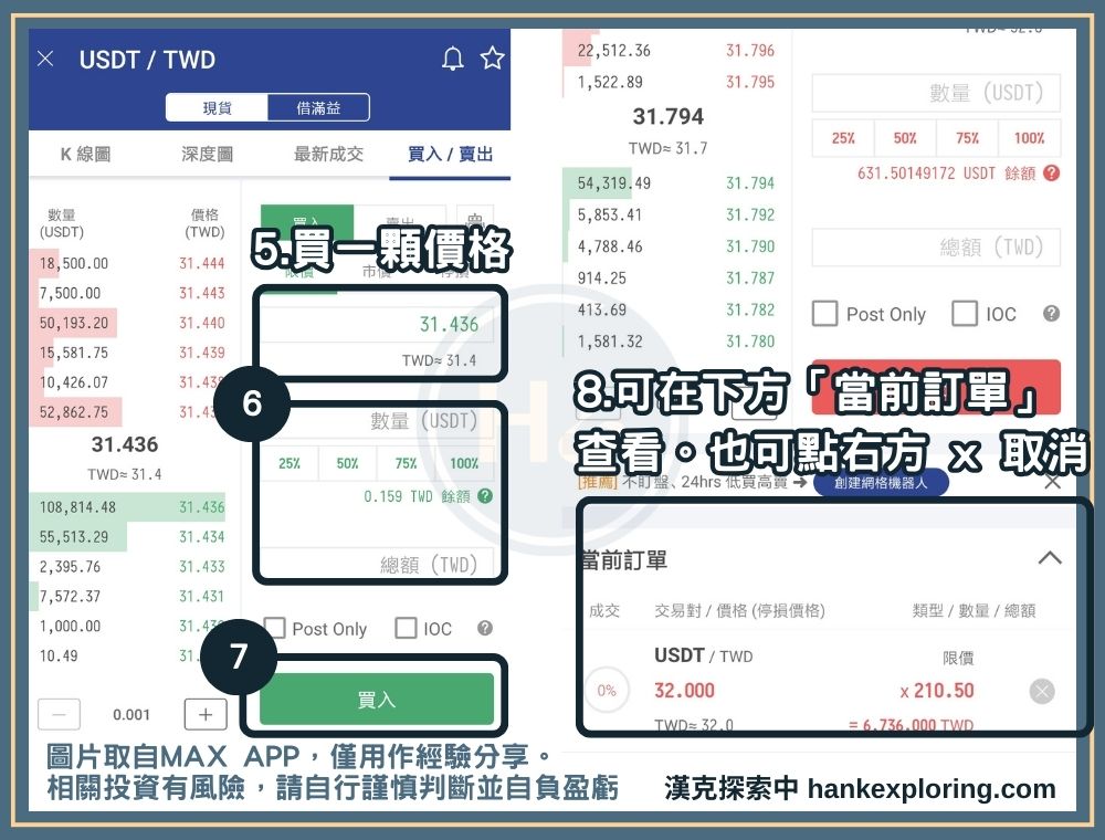 MAX 交易所用台幣買幣後管理訂單