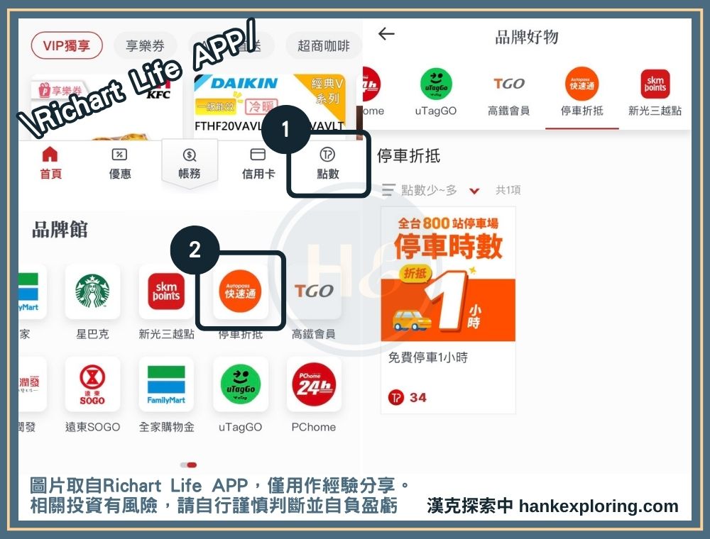 Richart Life App 台新 Point 兌換市區停車
