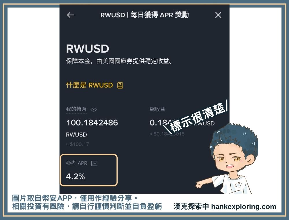 RWUSD 年化報酬展示