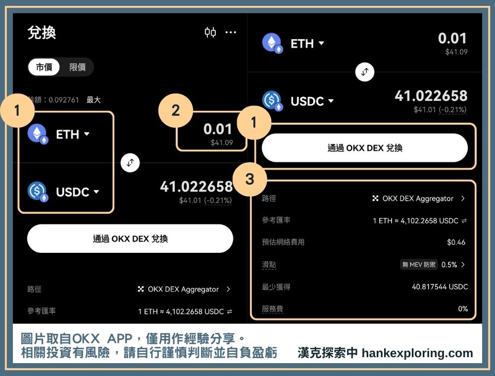 透過 OKX DEX 兌換加密貨幣