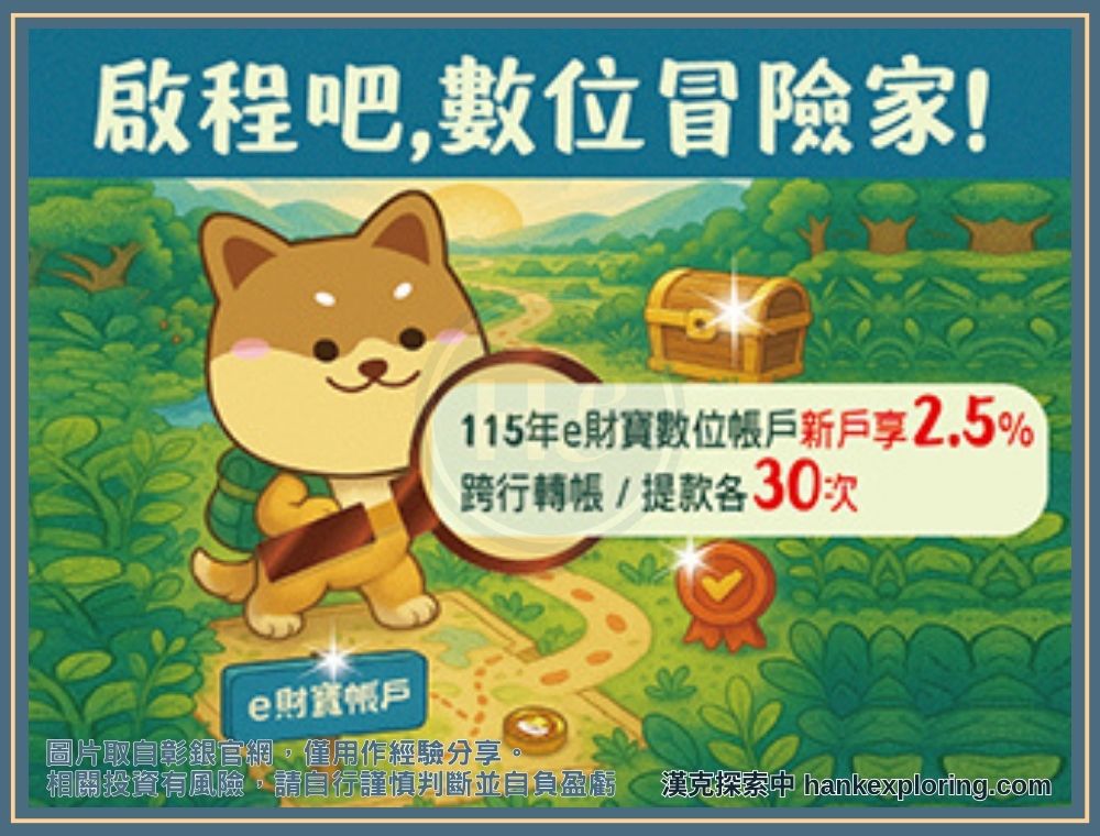 2026 彰銀數位帳戶:e 財寶新戶活存 10 萬內最高 2.5% 與評價 - 小資, 彰化銀行, 數位帳戶, 活存, 漢克評價 - 新手理財的領路者 2026 彰銀 e 財寶數位帳戶優惠